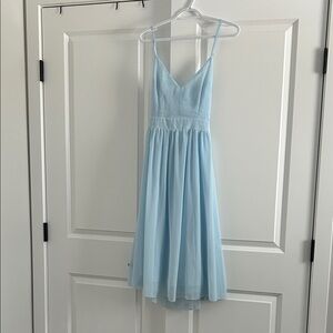 Boohoo Sky Blue Gathered Dress